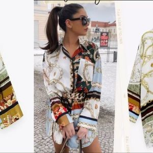 ZARA Oversized patchwork button shirt